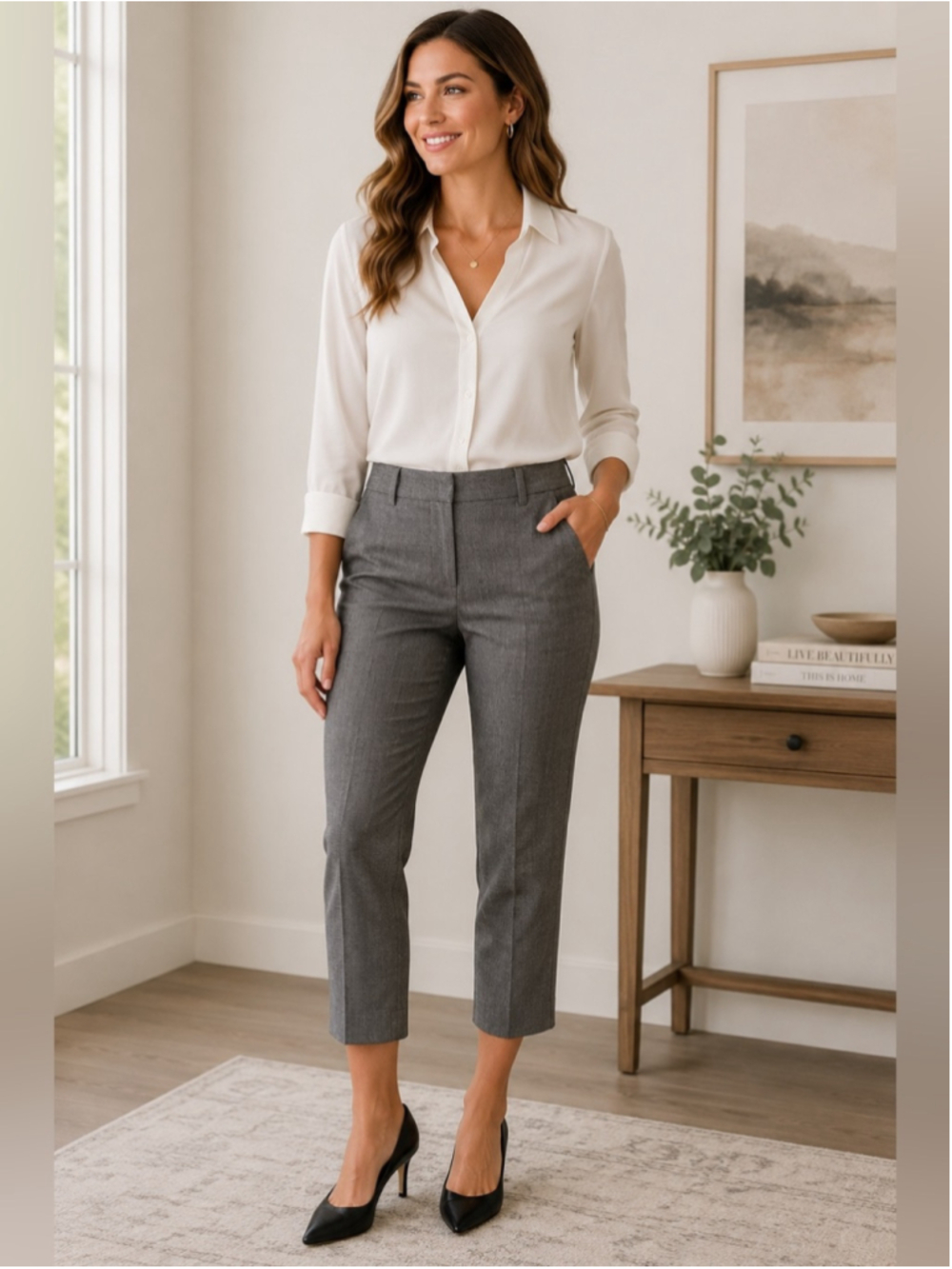 RW&CO. Gray Cropped Slim Dress Pants Size 4 Classic Minimalist Office Capsule